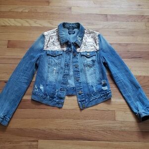 Bebe distressed sequins denim jacket